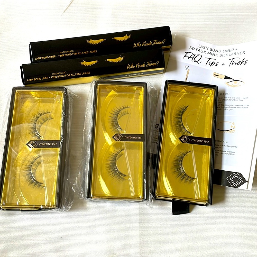 Mirenesse lot of 5 faux silk lashes & lash bond liner new